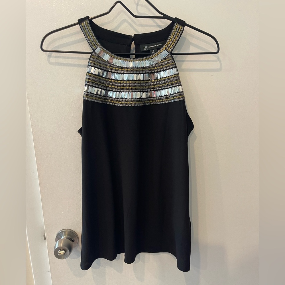 INC International Concepts Black and Silver Beaded Halter Top